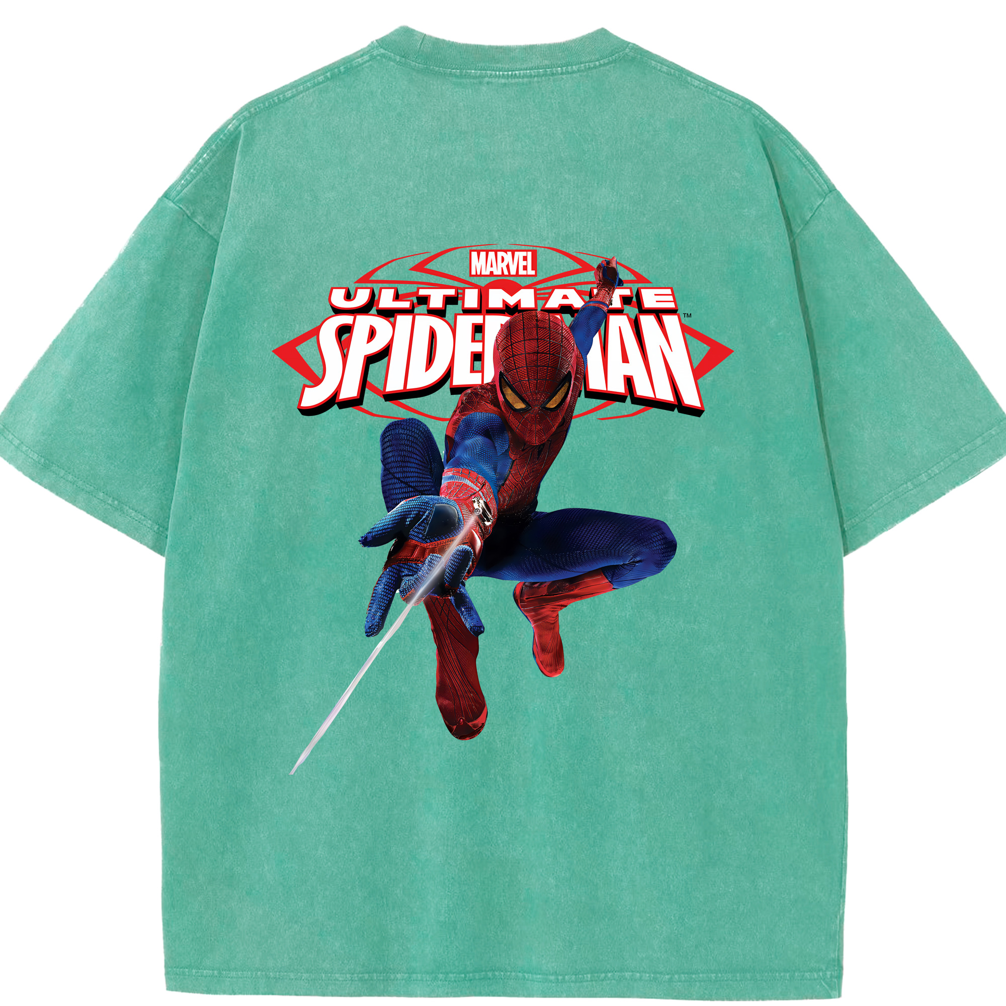 （画像用） Spider Man スパイダーマン 綿100% ヴィンテージ風 半袖Tシャツ（背面プリント）